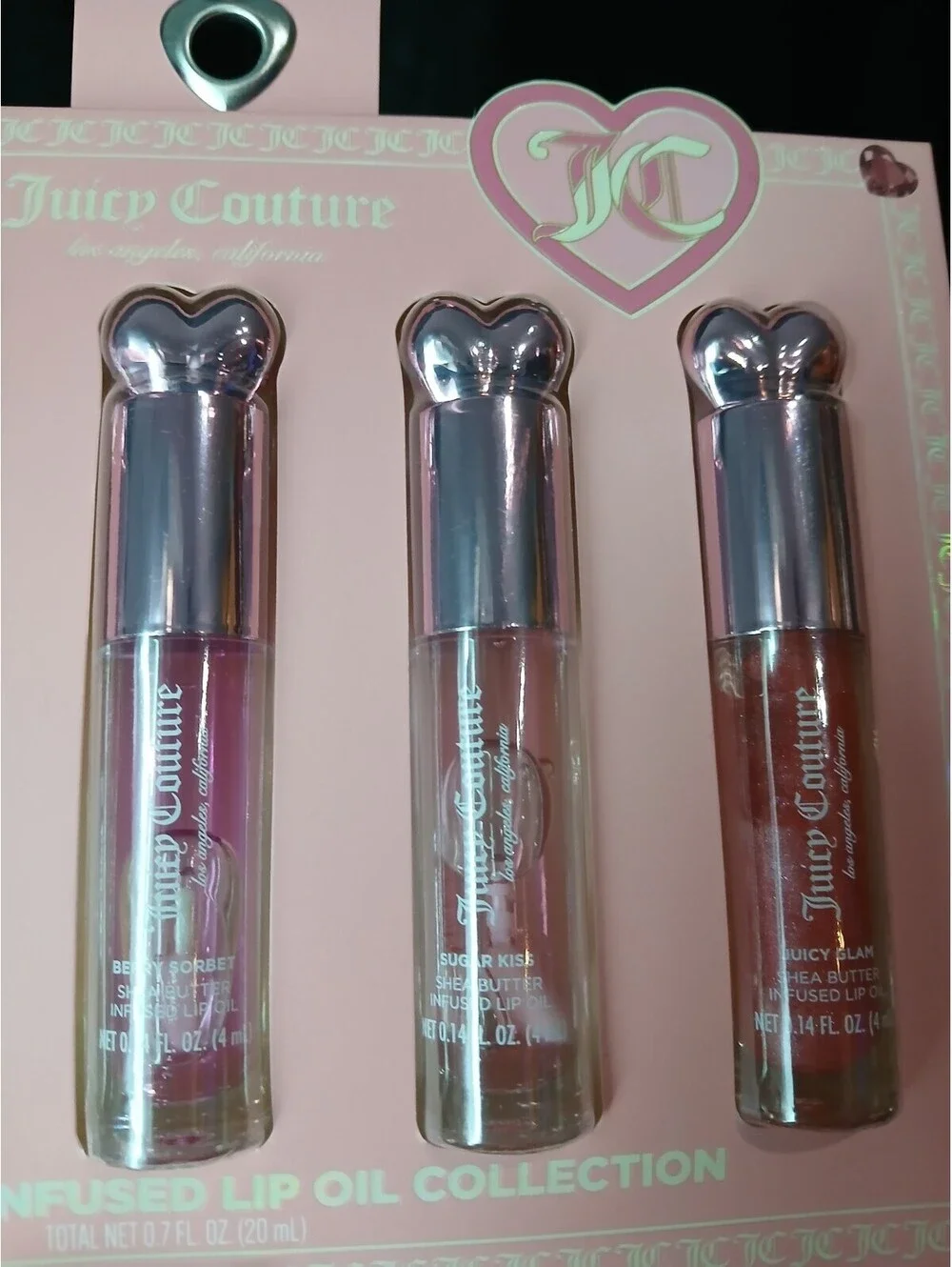 Juicy Couture Shea Butter Lip Oil Gift Set 5 Pack Heart Cap NWT